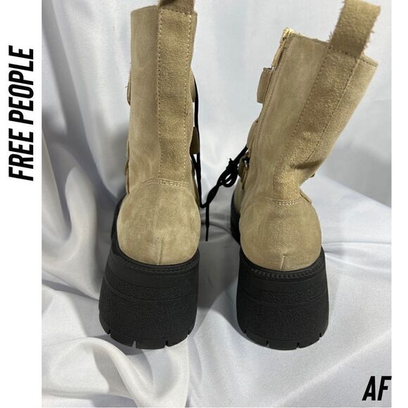 FREE PEOPLE EMMET STRAP ON BOOTS LATTE SUEDE NEW SIZE 40 - Picture 5 of 6